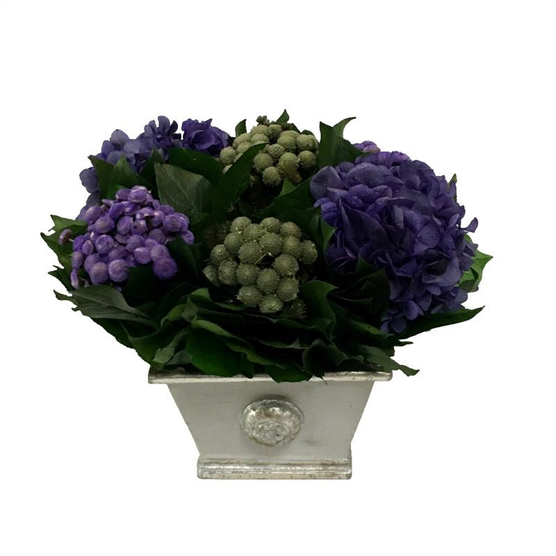 Wooden Mini Rect Container Gray Silver - Banksia Purple, Brunia Natural, & Hydrangea Purple