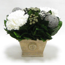 Load image into Gallery viewer, Wooden Mini Rect Container Weathered Antique - Banksia Gray, Brunia Natural &amp; Hydrangea White