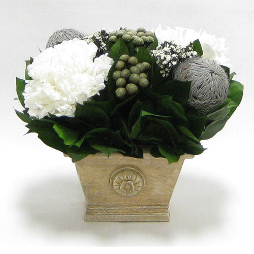 Wooden Mini Rect Container Weathered Antique - Banksia Gray, Brunia Natural & Hydrangea White