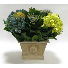 Load image into Gallery viewer, Wooden Mini Rect Container Weathered Antique - Banksia, Pharalis &amp; Hydrangea Basil &amp; Natural Blue