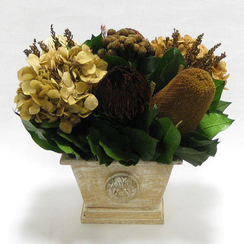Wooden Mini Rect Container Weathered Antique - Multi Brown and Hydrangea Ivory