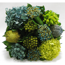 Load image into Gallery viewer, [WMSP-GG-HDBHDNB] Wooden Mini Square Container Gray/Green - Banksia, Pharalis &amp; Hydrangea Basil &amp; Natural Blue