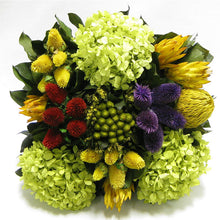 Load image into Gallery viewer, [WMSP-GG-MLP2] Wooden Mini Square Container Gray/Green - Clover Flower Multicolor, Protea Yellow &amp; Hydrangea Basil