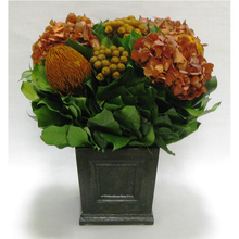 Load image into Gallery viewer, Wooden Mini Square Planter w/Inset Black Antique - Banksia, Brunia and Hydrangea Rust Brown
