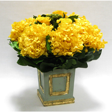 Load image into Gallery viewer, [WMSPI-GG-RYHDY] Wooden Small Square Container w/Inset Gray/Green -  Roses, Brunia &amp; Hydrangea Yellow