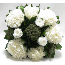 Load image into Gallery viewer, [WMSPI-GS-RWHDW] Wooden Small Square Container w/Inset Grey/Silver - Roses, Brunia &amp; Hydrangea White