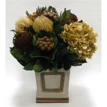 Load image into Gallery viewer, Wooden Small Square Container w/Inset Patina Distressed w/Bronze - Multi Brown and Hydrangea Ivory

