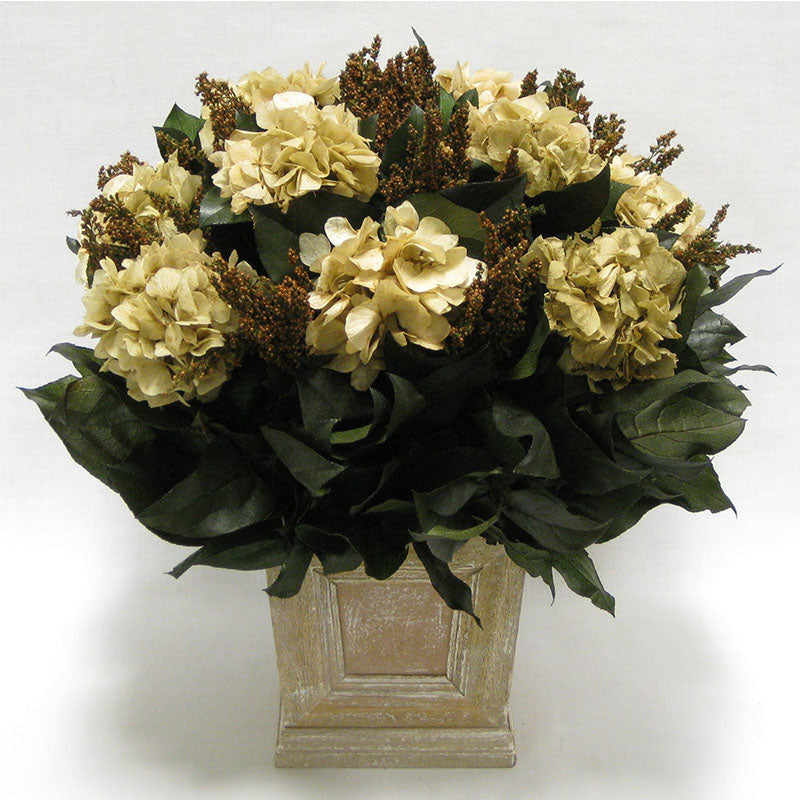 Wooden Mini Square Planter w/Inset Natural- Hydrangea Ivory
