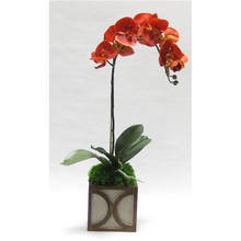 Load image into Gallery viewer, Wooden Mini Square Container w/ Half Circle - Patina Distressed w/Bronze - Orange Orchid Artificial