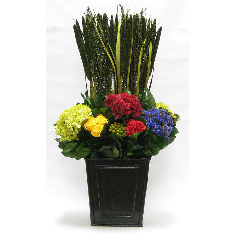 Wooden Narrow Flared Container Black Antique - Pensularia & Multicolor