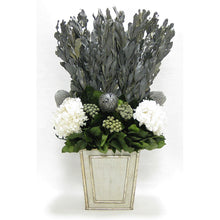 Load image into Gallery viewer, Wooden Narrow Flared Container Gray Silver - Integ Grey, Banskia Silver, Brunia Natural &amp; Hydrangea White