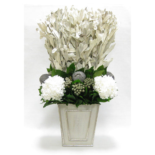 Wooden Narrow Flared Planter Gray Silver - Integ White, Banksia Grey, Brunia Natural & Hydrangea White