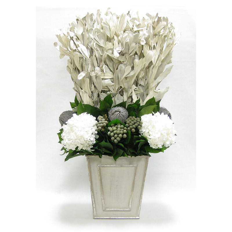 Wooden Narrow Flared Planter Gray Silver - Integ White, Banksia Grey, Brunia Natural & Hydrangea White