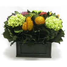 Load image into Gallery viewer, [WRP-BA-MLP5] Wooden Rect Container Black Antique -  Banksia Red, Purple, Yellow, Teasil Burgundy, Purple &amp; Hydrangea Basil

