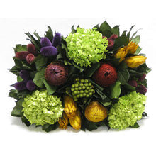 Load image into Gallery viewer, [WRP-BA-MLP5] Wooden Rect Container Black Antique -  Banksia Red, Purple, Yellow, Teasil Burgundy, Purple &amp; Hydrangea Basil
