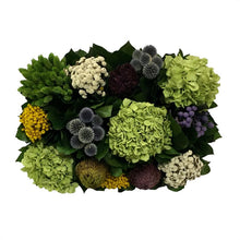 Load image into Gallery viewer, [WRP-DG-ECHDB] Wooden Rect. Container Dark Blue Grey w/ Gold - Echinops w/Banksia, Brunia, Pharalis &amp; Hydrangea Basil