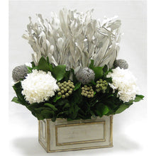 Load image into Gallery viewer, [WRP-GS-IWBKBRHDW] Wooden Rect Grey Silver Container - Integ White, Banksia Grey, Brunia Natural &amp; Hydrangea White