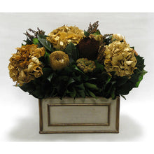 Load image into Gallery viewer, Wooden Rect Container Patina Distressed w/Bronze - Multi Brown and Hydrangea Ivory