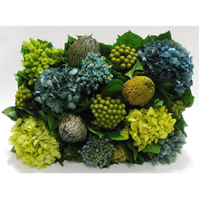 Load image into Gallery viewer, [WRP-WA-HDBHDNB] Wooden Rect Container Weathered Antique - Banksia, Pharalis &amp; Hydrangea Basil &amp; Natural Blue