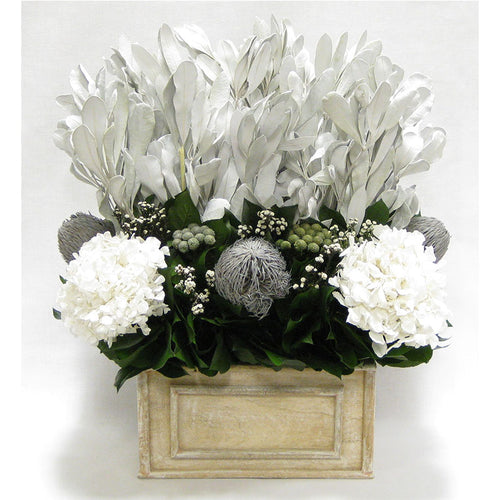 Wooden Rect Container Weathered Antique - Integ White, Phylica White, Banksia Grey, & Hydrangea White
