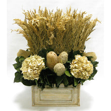 Load image into Gallery viewer, Wooden Rect Container Natural - Wild Oats, Banksia Natural &amp; Hydrangea Ivory