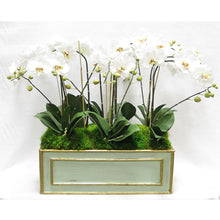 Load image into Gallery viewer, Wooden Large Rect Container Grey Green  - White &amp; Green Orchid Artificial