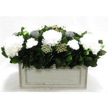 Load image into Gallery viewer, Wooden Rect Grey Silver Large Container - Roses White, Banksia Lt. Grey, Brunia Natural &amp; Hydrangea White
