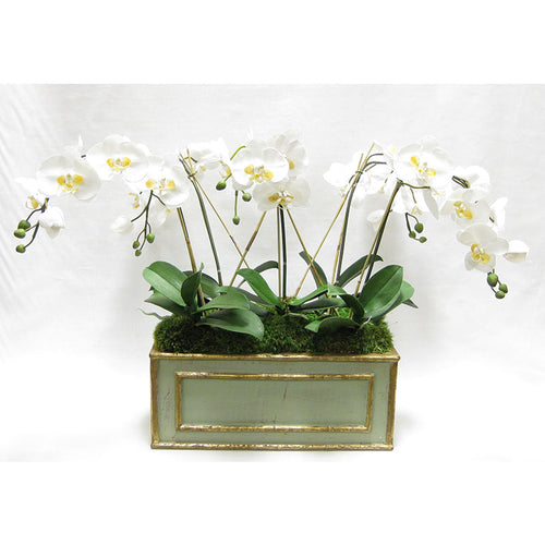 Wooden Medium Rect Container Grey Green - White & Yellow Orchid Artificial