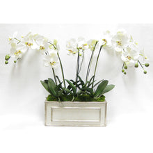 Load image into Gallery viewer, Wooden Medium Rect Container Grey Silver - White &amp; Green Orchid Artificial