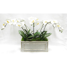 Load image into Gallery viewer, Wooden Medium Rect Container Grey Silver - White &amp; Yellow Orchid Artificial