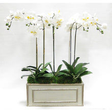 Load image into Gallery viewer, Wooden Medium Rect Container Grey Silver - White &amp; Yellow Orchid Artificial
