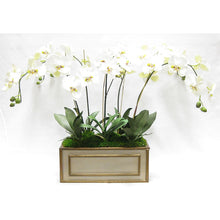 Load image into Gallery viewer, Wooden Medium Rect Container Patina Distressed w/Bronze - White &amp; Green Orchid Artificial..
