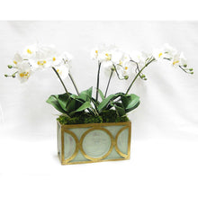 Load image into Gallery viewer, [WRPO-GG-ORYEX] Wooden Rect Container w/ Circle Grey/Green w/ Antique Gold - White &amp; Yellow Orchid Artificial
