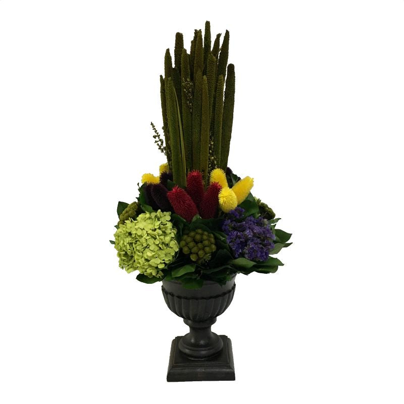 Wooden Ribbed Urn Black Antique - Pensularia w/ Multicolor