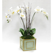Load image into Gallery viewer, [WSP-GG-ORYE] Wooden Square Container Grey Green - White &amp; Yellow Orchid Artificial