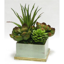 Load image into Gallery viewer, [WSPE-GG-SUGRN] Wooden Square Planter - Gray Green w/ Gold - Succulents Green Artificial