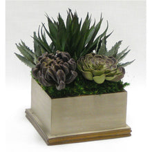 Load image into Gallery viewer, [WSPE-PD-SUPU] Wooden Square Container Patina Distressed w/Bronze - Succulents Sage &amp; Purple Artificial