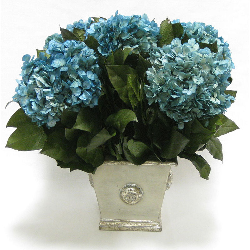 Wooden Square Container w/ Medallion Grey Silver - Hydrangea Natural Blue