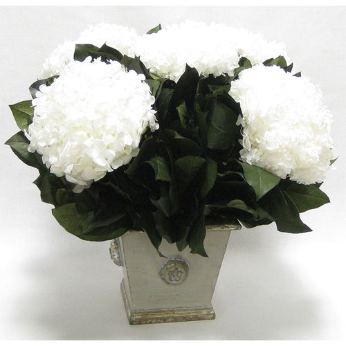 Wooden Square Container w/ Medallion Grey Silver - Hydrangea White