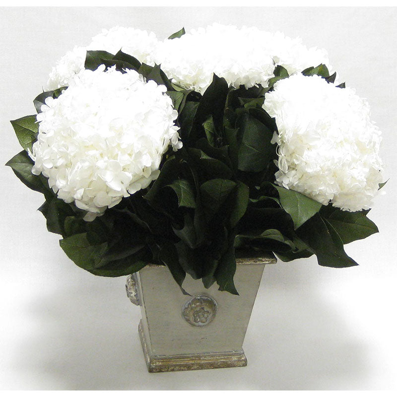Wooden Square Container w/ Medallion Grey Silver - Hydrangea White