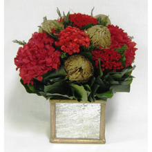 Load image into Gallery viewer, Wooden Square Container Gold Antique Mirror - Banksia Gold &amp; Hydrangea Red