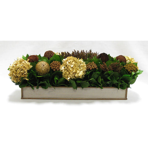 Wooden Short Rect Container - Patina Distressed w/ Bronze - Multi Brown and Hydrangea Ivory