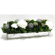 Load image into Gallery viewer, [WSRP-SAM-RBKSIHDW] Wooden Short Rect Silver w/ Antique Mirror Container - Roses White, Banksia Silver, Brunia Natural &amp; Hydrangea White