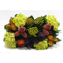 Load image into Gallery viewer, [WSRPS-BA-MLP5] Wooden Short Rect.Container Antique Black - Banksia Red, Purple, Yellow, Teasil Burgundy, Purple &amp; Hydrangea Basil