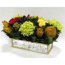 Load image into Gallery viewer, [WSRPS-GAM-MLP4] Wooden Short Rect Gold Small w/ Antique Mirror Container - Multicolor w/Clover, Roses, Banksia, Protea &amp; Hydrangea Basil