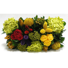 Load image into Gallery viewer, [WSRPS-GG-MLP4] Wooden Short Rect. Container Grey Green - Multicolor w/ Clover, Roses, Banksia, Protea &amp; Hydrangea Basil