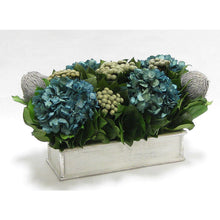 Load image into Gallery viewer, [WSRPS-GS-BKBRHDNB] Wooden Short Rect.Container Antique Silver  - Banksia Gray, Brunia Natural &amp; Hydrangea Natural Blue