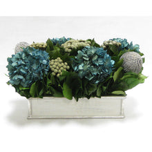 Load image into Gallery viewer, Wooden Short Rect.Container Antique Silver  - Banksia Gray, Brunia Natural &amp; Hydrangea Natural Blue