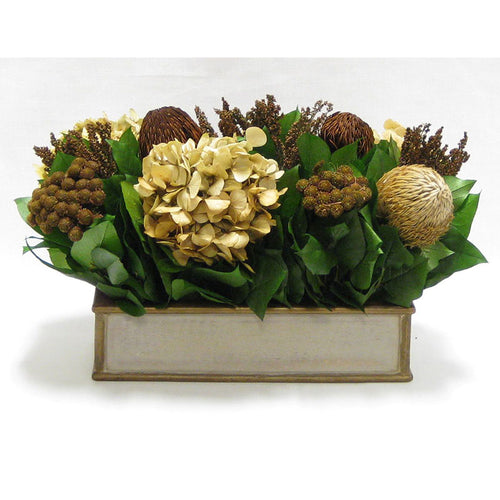 Wooden Short Rect Container Patina Distressed w/Bronze - Multi Brown and Ivory