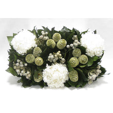 Load image into Gallery viewer, [WSRPS-SAM-SCGHDW] Wooden Short Rect Silver Small w/ Antique Mirror Container - Spiral Cone Frosted, Brunia Spray &amp; Hydrangea White
